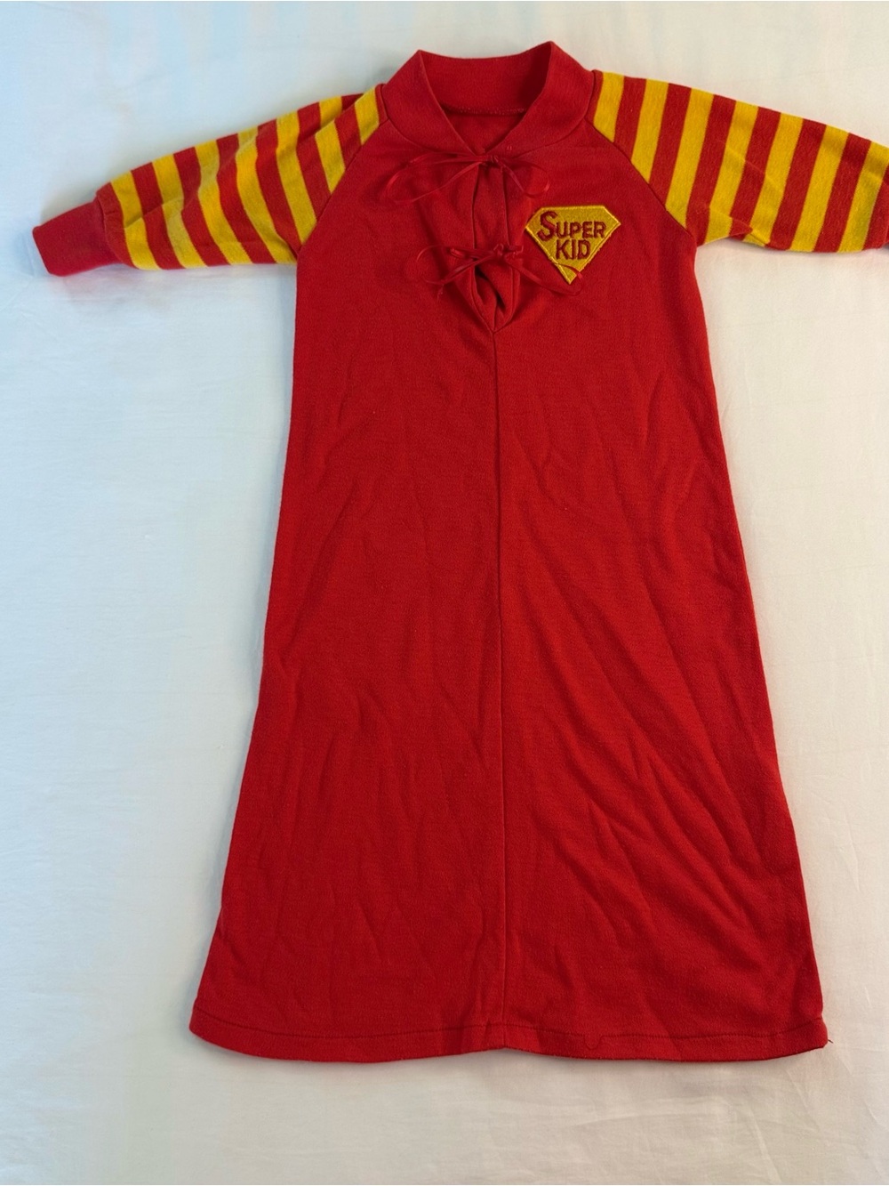 Vintage Red Handmade "Super Kid" Striped Sleeve One-of-a-Kind Handmade Nightgown